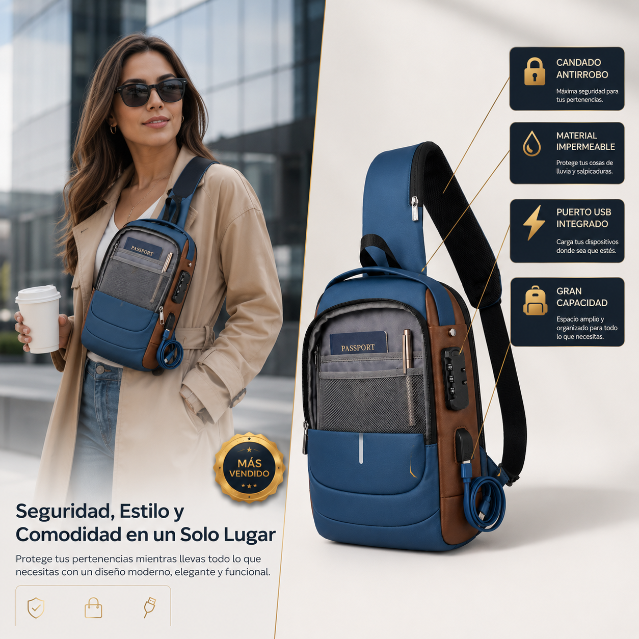 🛡️ Bolso Fashion Antirrobo USB